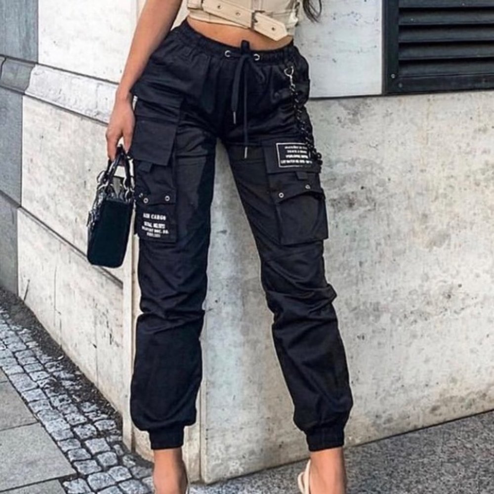 Manière De Voir Black Cargo Pants with Chain UK 6